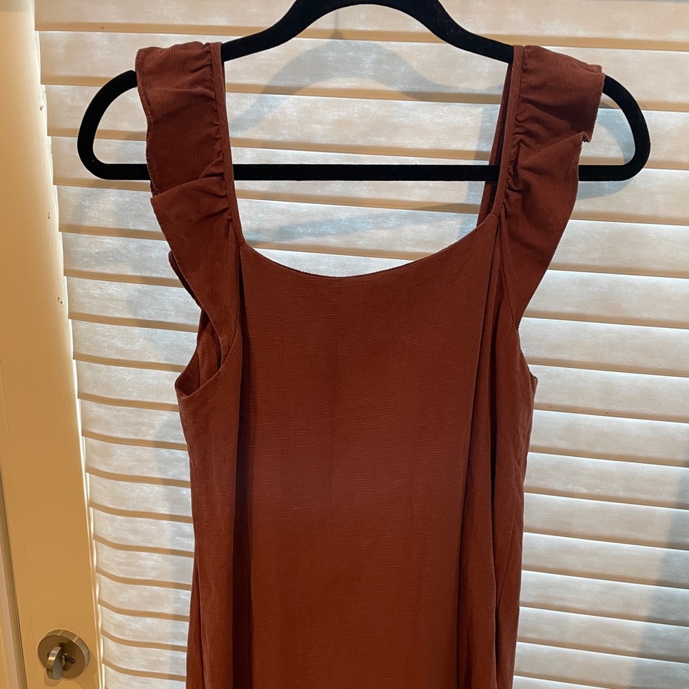 Hatch Rust Brown Ruffle Strap Midi Dress - Picture 5 of 6